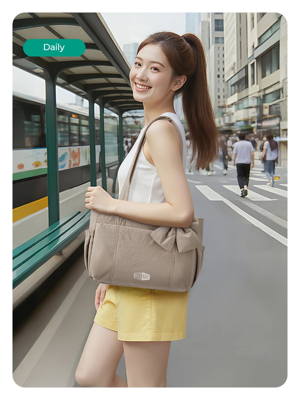 BAGSMART Versatile Travel Tote Bag Women Commuting Bag Multiple Pockets Messenger Handbag College School Shoulder Bag