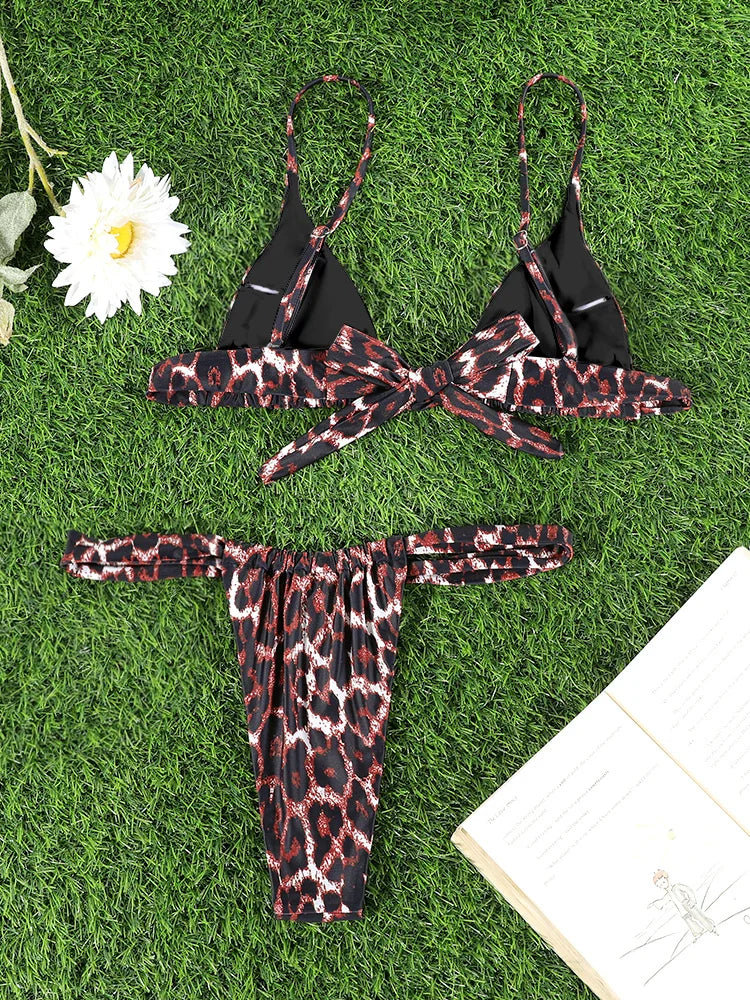 Miyouj 2026 Bikinis Leopard Swimsuit Bandage Bath Wear Sexy Piece Suits Low Waist Swimwear Triangle Bathsuit Summer Biquini