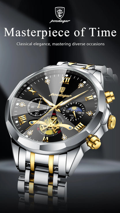 POEDAGAR Luxury Men Clock Waterproof Luminous Chronograph Sport Man Wristwatch Stainless Steel Fahion Quartz Men's Watches Reloj