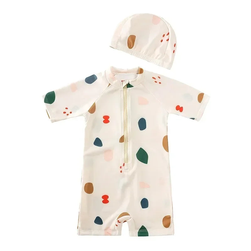 Girls Cute Backless Floral One-piece Swimsuit Baby Bikini Swimwear with hat Sun-proof Beach Vacation Toddlers Kids Chic Swimsuit