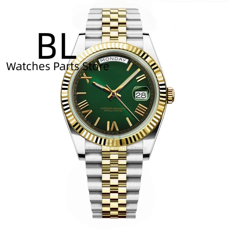 BLIGER 36mm39mm Silver Gold Luxury Enamel Dial Men's Watches Miyota8285 Week Date Function Waterproof Sapphire Glass Reloj Hombr