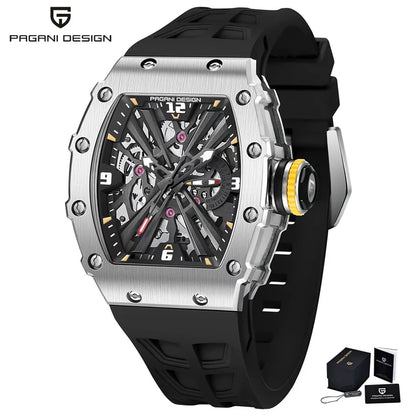 PAGANI DESIGN  Luxury Mens Quartz Watches Barrel Shape Waterproof Wrist Watch For Men VH65 Silicone Luminous Sapphire Mirror