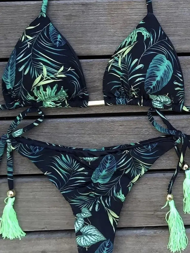 RUOTONGSEPT Sexy Micro Bikinis Set 2024 New Swimsuit Women Feather Print Bandage Swimwear Female Bathing Suit Brazilian Biquinis