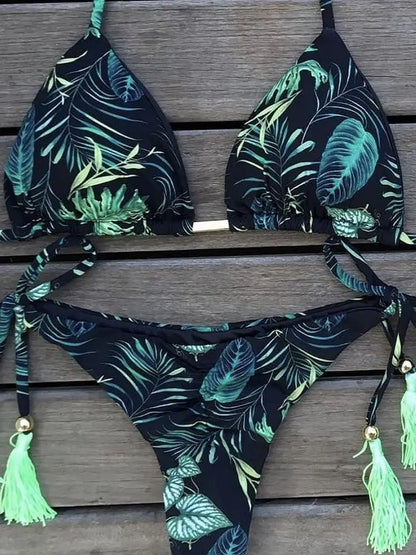 RUOTONGSEPT Sexy Micro Bikinis Set 2024 New Swimsuit Women Feather Print Bandage Swimwear Female Bathing Suit Brazilian Biquinis