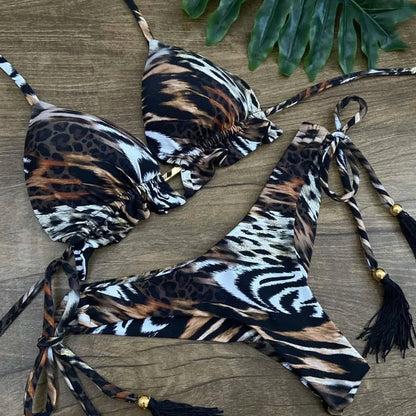 RUOTONGSEPT 2022 Striped Bikini Set Knotted Swimsuit Women Biquinis Beach Sexy Thong Swimwear Bandage Brazilian Mirco Bikinis