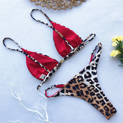 Sexy String Bikini Leopard Print Back Hook Push Up Swimsuit Women Two Piece Swimwear Triangle Thong Brazilian Beach Bathing Suit