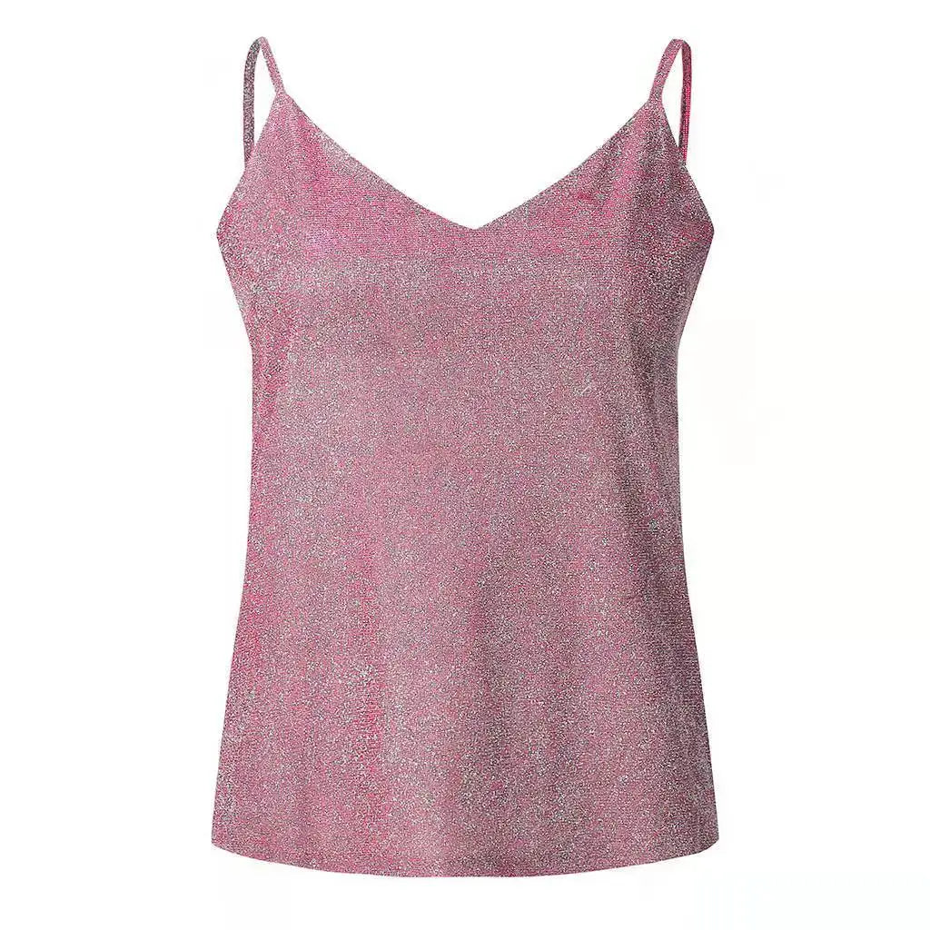 Sexy Wrap Deep V Neck Cut Out Loose Shiny Halter Crop Tops Women Tank Top Camisole Female Sleeveless Cropped Vest