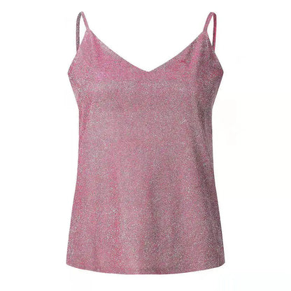 Sexy Wrap Deep V Neck Cut Out Loose Shiny Halter Crop Tops Women Tank Top Camisole Female Sleeveless Cropped Vest