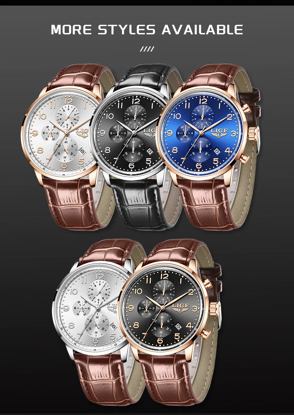 LIGE Casual Sports Watches For Men Fashion Business Leather Waterproof Quartz Men Watch Top Brand Luxury Military Chronograph
