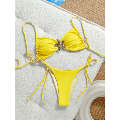 Sexy Solid Color Bikini Set Two Piece Swimsuit Pure Color Quick Dry Backless High Elasticity Nylon Fabric for Swimming And Wa...