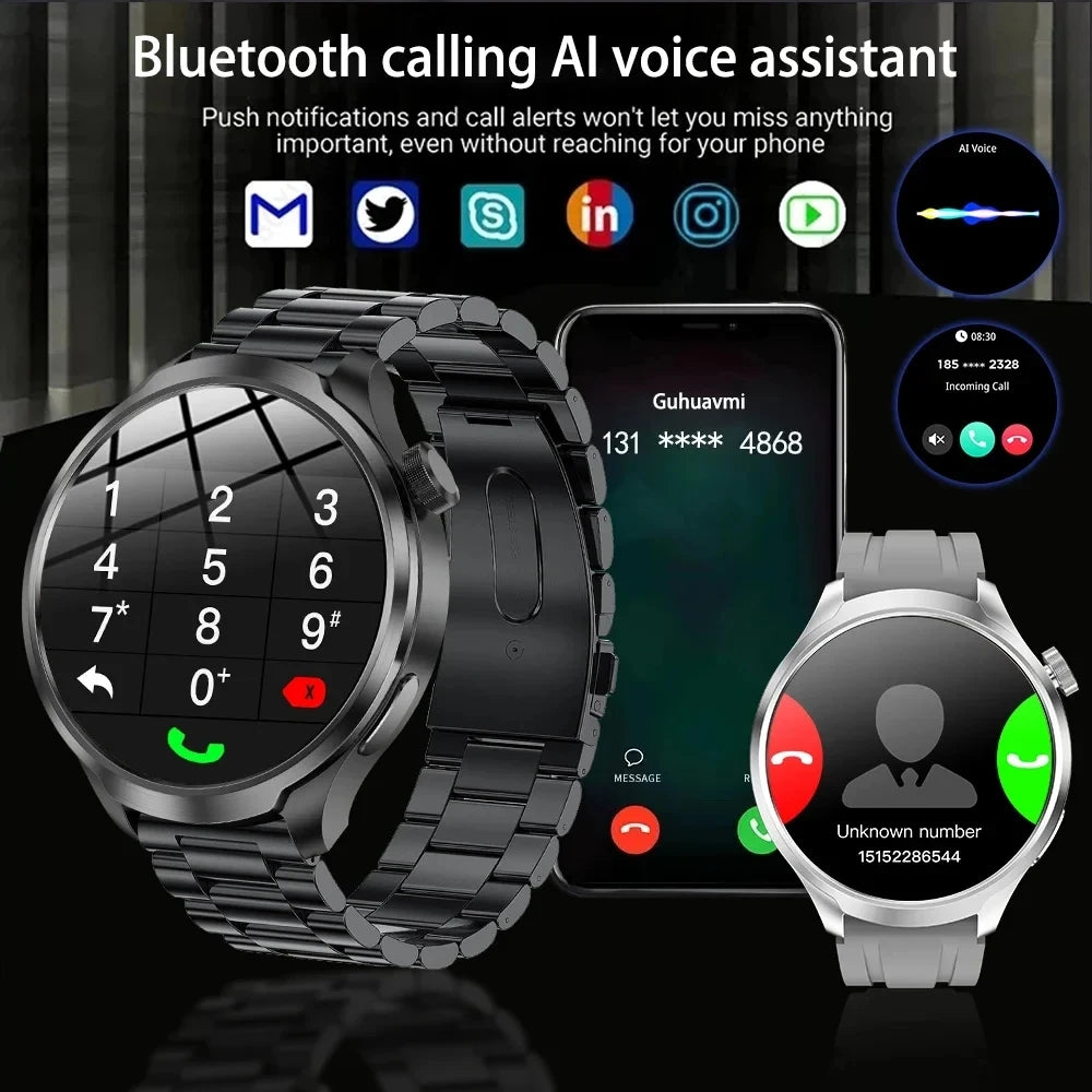 New 1.85"AMOLED NFC GPS Smart Watches For man IP68 Waterproof Blood Pressure Body Temperature Sport Fitness tracker Smart Watch