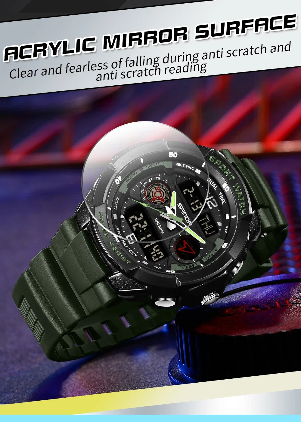SANDA 6197 Top Class Men's Korean Student Electronic Watch Sports Multi functional Alarm Clock Waterproof Men's Watches 2024