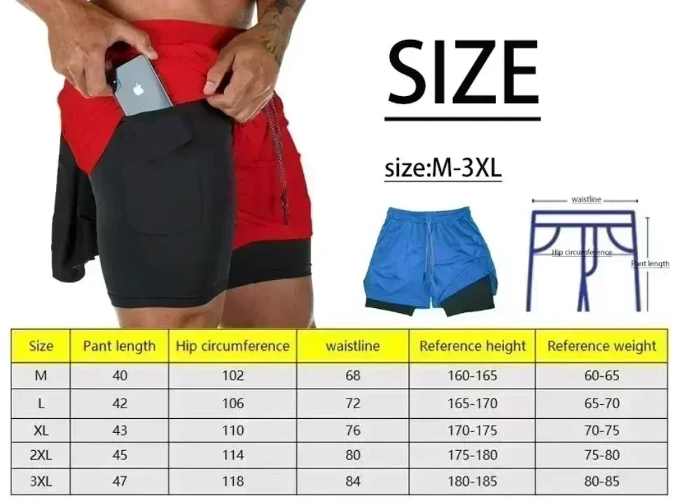 New Running Shorts Men Gym Sports Shorts 2 In 1 Quick Drying Workout Training Gym Fitness Jogging Short Pants Summer