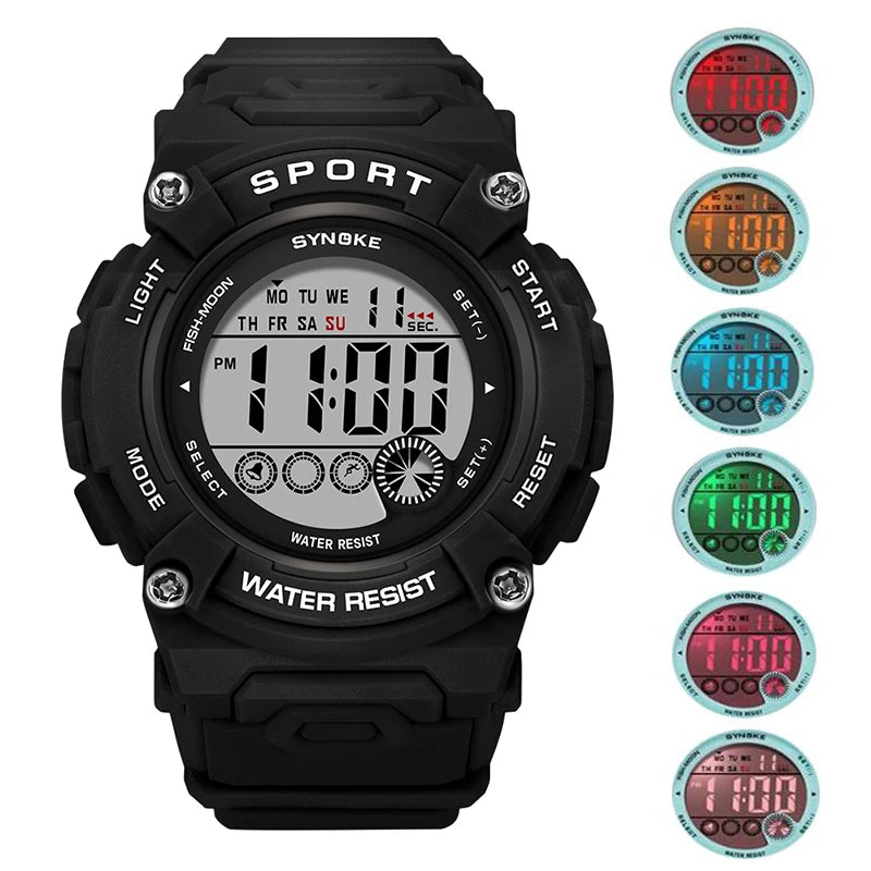 Synoke Shockproof Digital Sport's Watches Fashion PU Strap 50M Waterproof Colorful Light Led Chronograph Women's Wristwatch