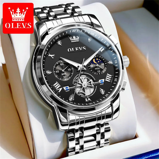 OLEVS 2856 Original Watches Man Multifunctional Chronograph Quartz Watch Waterproof Luminous Moon Phase Watches For Man Reloj
