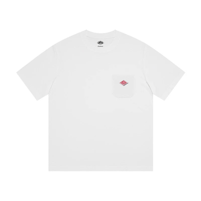 Hot sales Men Women Pure Cotton Embroidery T-Shirt Short Sleeve Tees Simple Solid Pocket Fashion Brand Exports Japan style