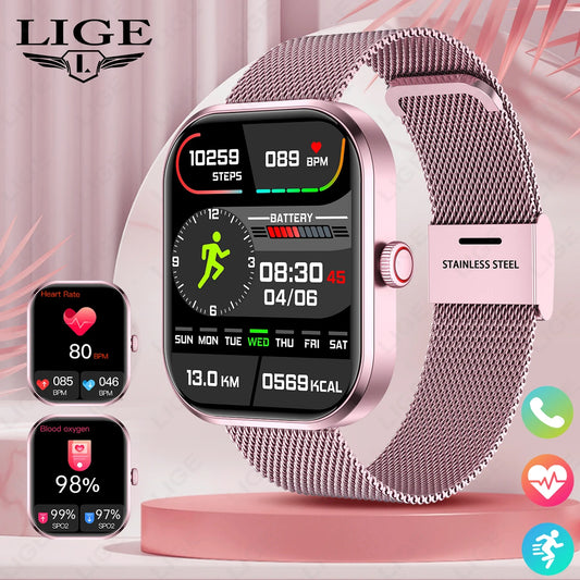 LIGE Fashion Smart Watches Women Bluetooth Call Women‘s Health Monitor Heart Rate Blood Pressure Fitness Digital Smartwatch Men