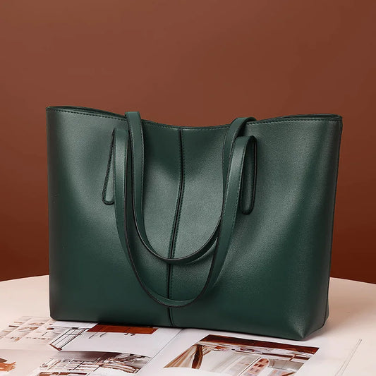 Women's Tote Bags Simple Large Capacity Femal Shoulder Bag Solid Color Commuter Leather Hand Bags Ladies Top Handle Bags
