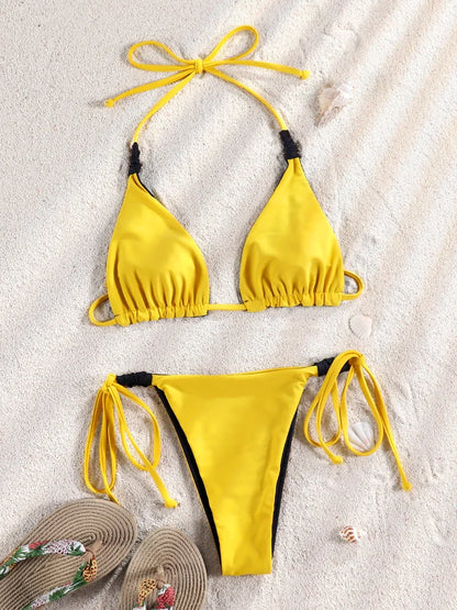 Halter Extreme Bikini for Women Green Swimwear Bandage Micro Thong Bikini Beach Wear Bathing Suit Female 2026 Swimsuit