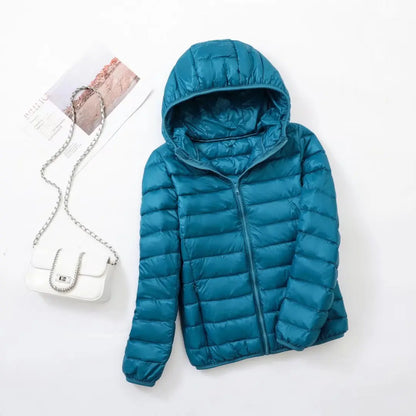 Plus Size Thin Light Down Jacket Women 2023 Autumn Winter Slim Short Hooded Warm White Duck Down Coat Women Outerwear Streetwear
