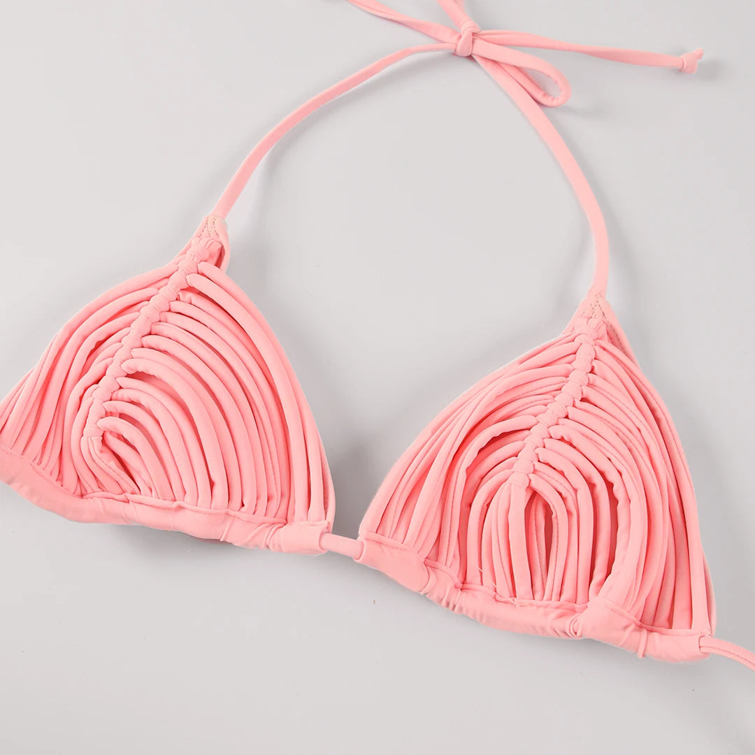 2025 New Bandage Stripes Brazilian Bikini Swimwear Women's Swimsuit Two Piece Set Female Sexy Lace up Mujer Beachwear Summer
