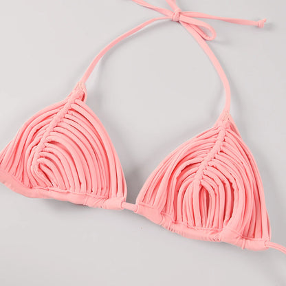 2025 New Bandage Stripes Brazilian Bikini Swimwear Women's Swimsuit Two Piece Set Female Sexy Lace up Mujer Beachwear Summer