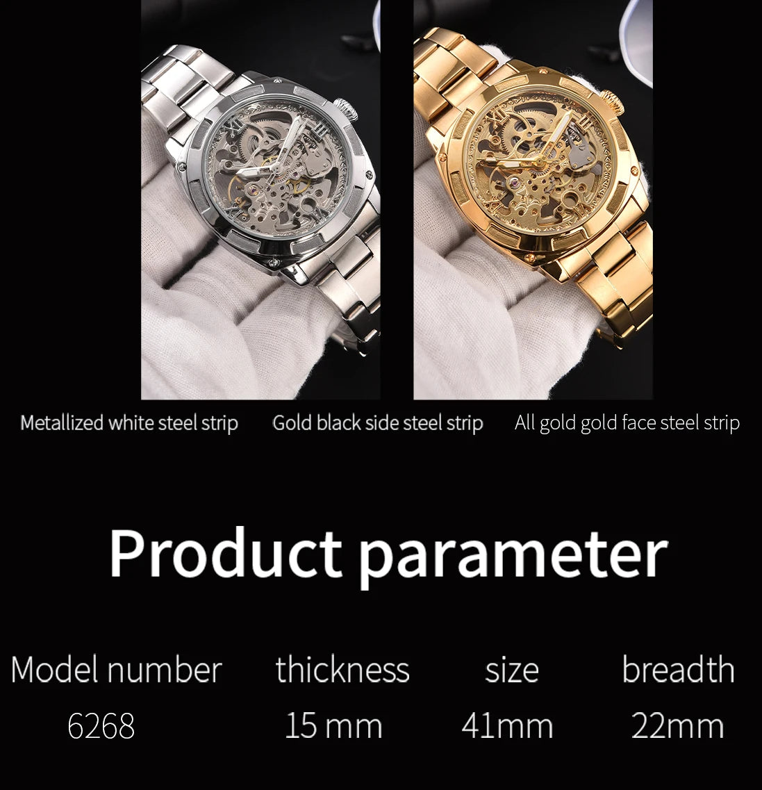 Men automatic watch luxury mechanical watches waterproof skeleton  wholesale stainless steel gift watch