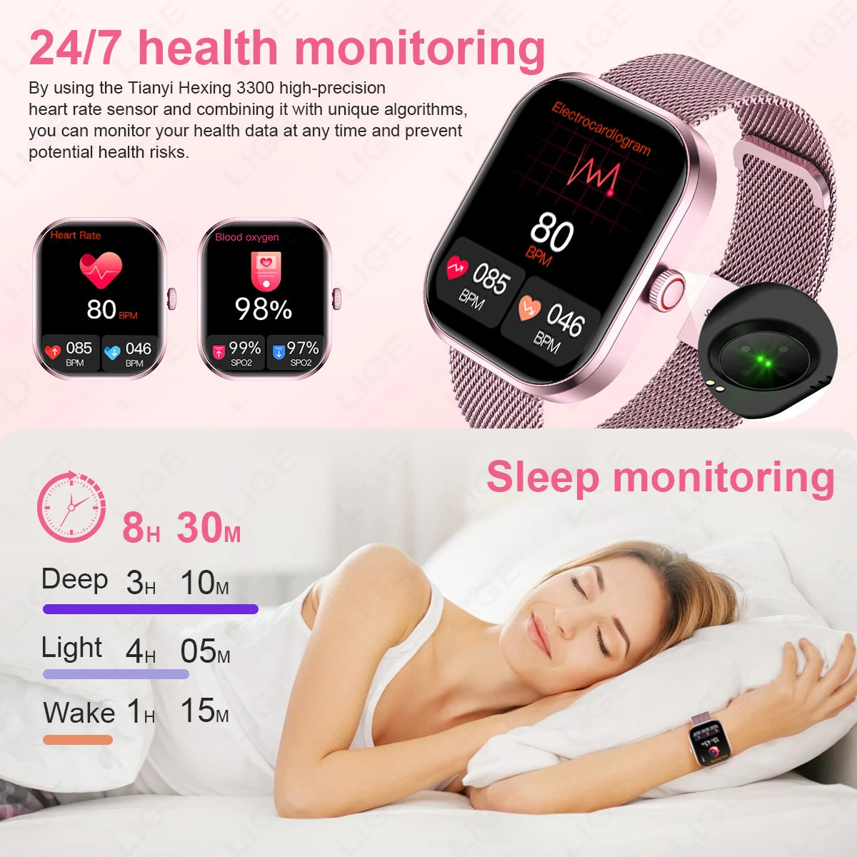 LIGE Fashion Smart Watches Women Bluetooth Call Women‘s Health Monitor Heart Rate Blood Pressure Fitness Digital Smartwatch Men