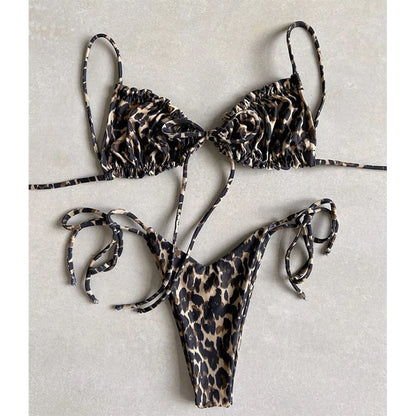 BIQIUYYI Brazilian Sexy Micro Mini Thong Bikini Set Summer Bandage Swimsuit Women Pleated Bathing Suit Beachwear Halter Biqiuni