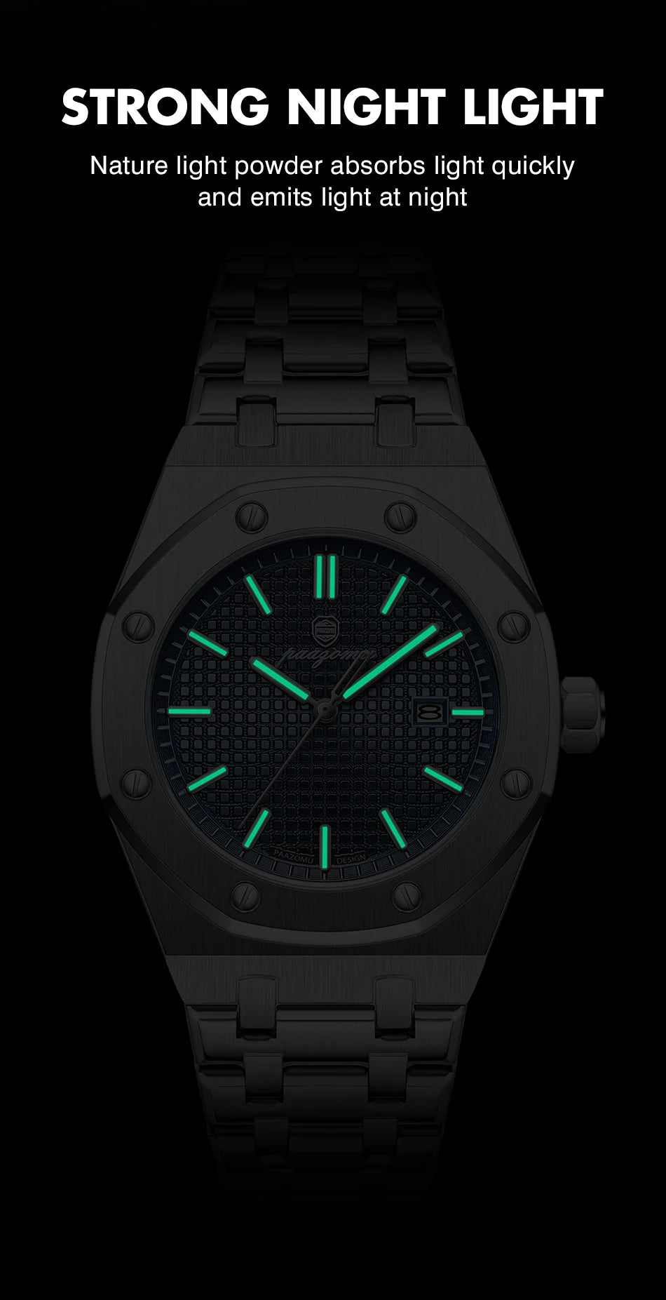 PAAZOMU Luxury Watches For Men Stainless Steel Waterproof Luminous Man Watch Date Week Fashion Casual Men's Quartz Watch Reloj