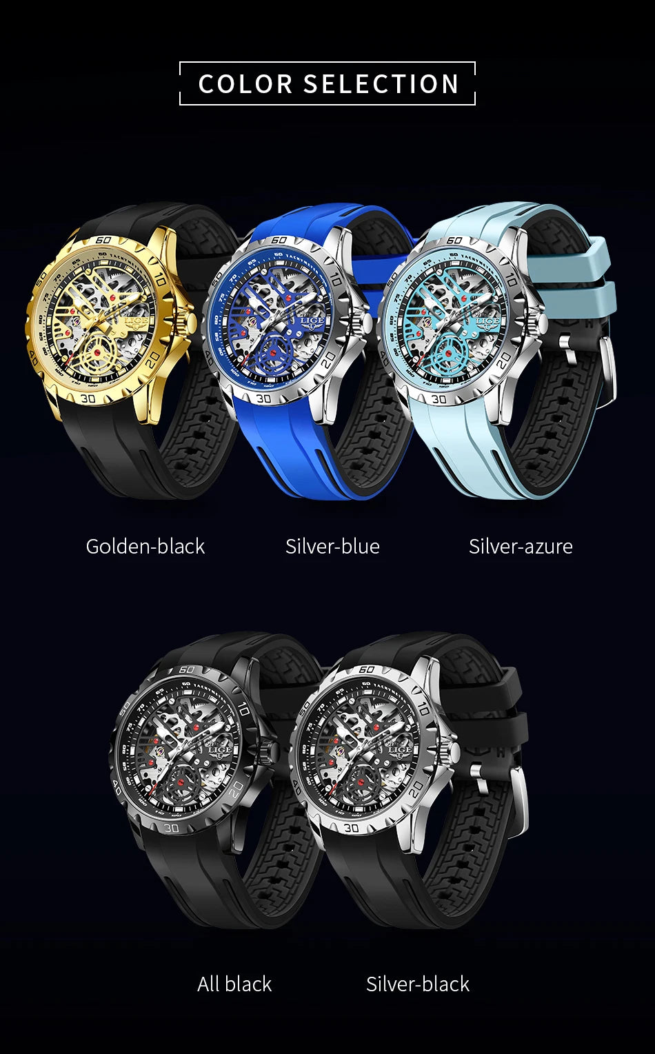 LIGE Top Luxury Automatic Watch For Men Mechanical Watches Men Sports Waterproof Stainless Steel Men Watch Reloj Hombre