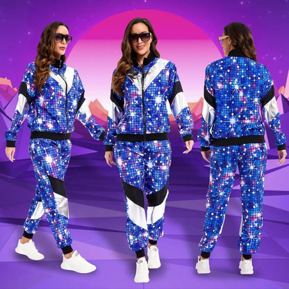 Women's Men's Costume 80s 90s Suit Party Accessories Disco Jacket Trousers  Outfit Women's Men's Costume Tracksuit for Carnival