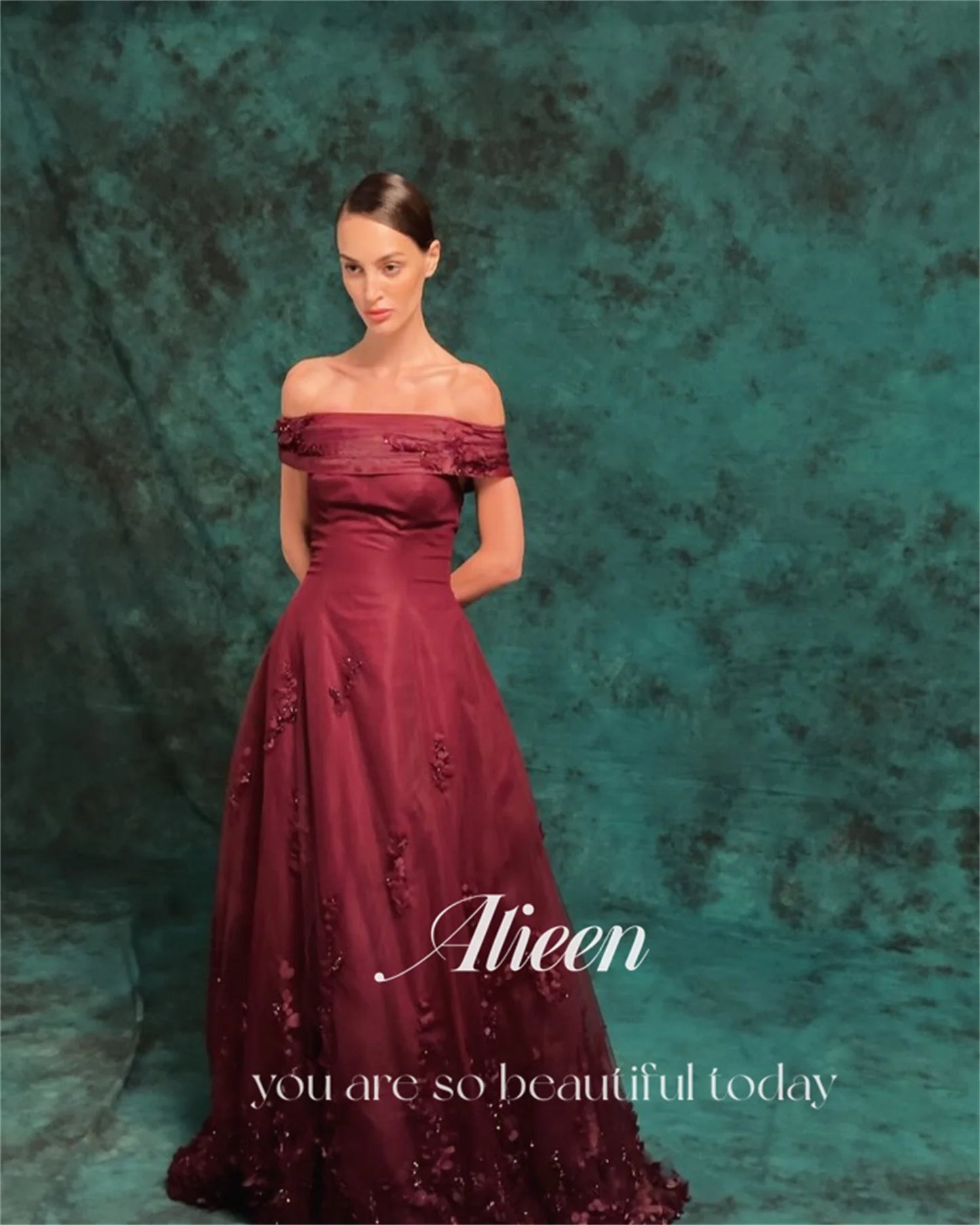 Aileen Flowers Elegant Party Dresses 2025 Boat Collar Very Luxurious Evening Dresses for Special Occasions Vestidos De Festa