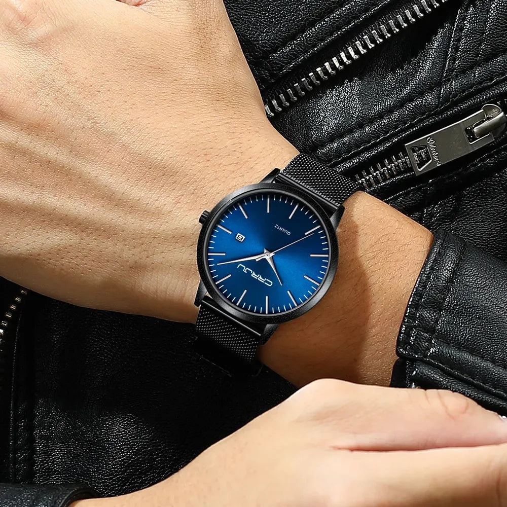 Watch for Men, Stainless Steel 40mm with Mesh Strap Mens Watches,Classic Ultra Slim 7mm Men's Wrist Watches Automatic Minimalist