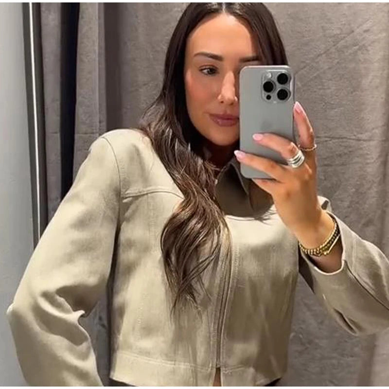 Casual Coats Pants Sets Women'S Turn-down Collar Long Sleeve Zippers Tops High Waist  Trousers 2026 Spring New Lady Chic Suit