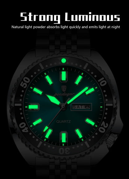 POEDAGAR Luxury Brand Men Clock Date Week Fashion Quartz Male Wristwatch Luminous Waterproof Stainless Steel Men's Watches Reloj