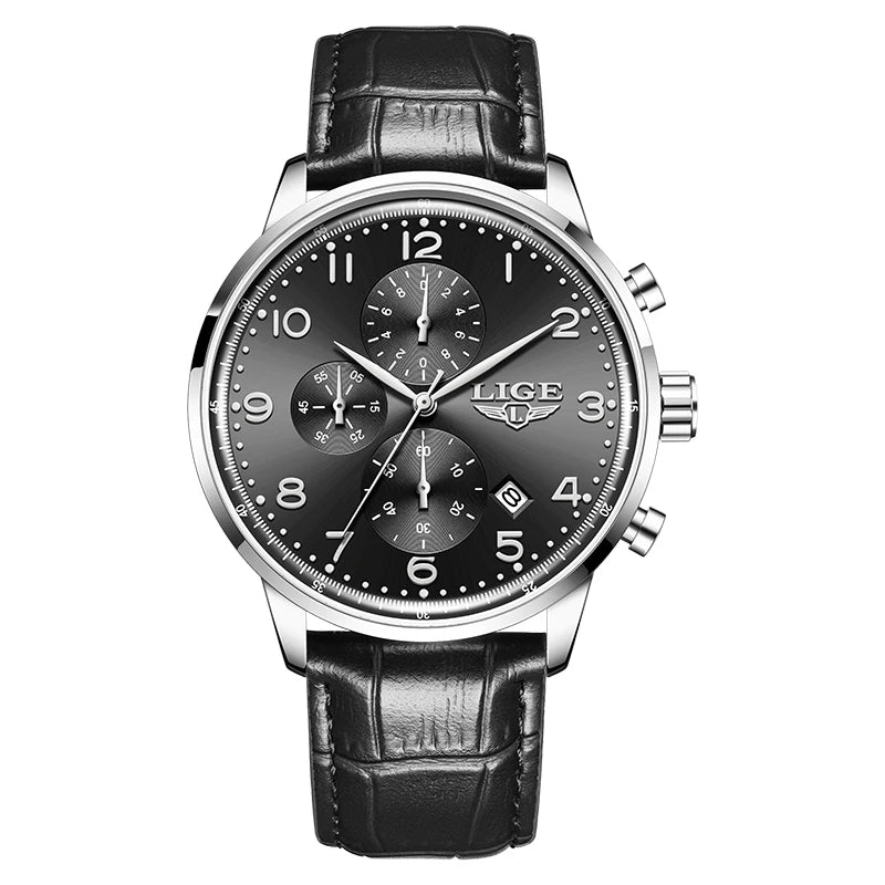 LIGE Casual Sports Watches For Men Fashion Business Leather Waterproof Quartz Men Watch Top Brand Luxury Military Chronograph