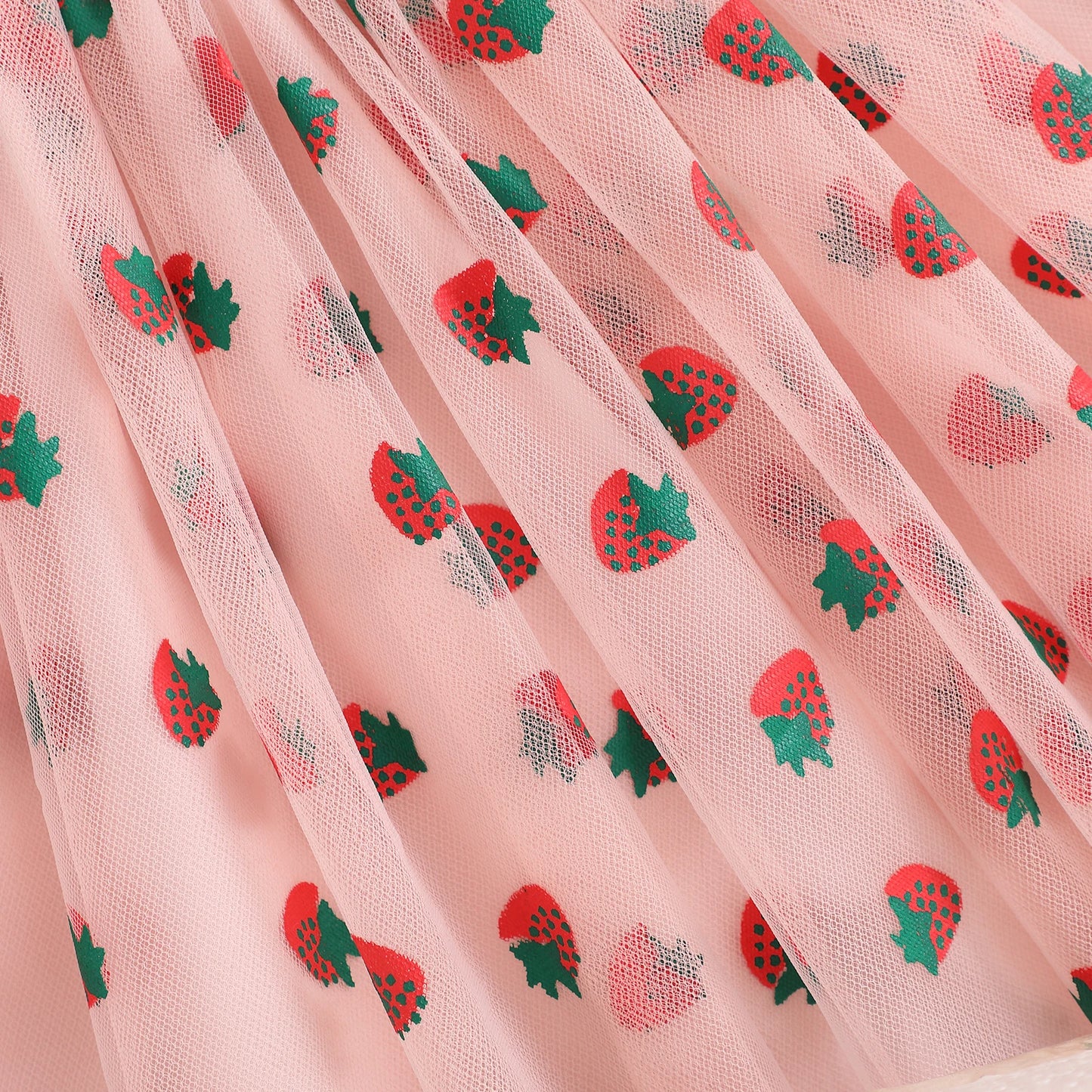 MISOWMNJOY Summer Baby Girls Chiffon Dresses Princess Sleeveless Clover Strawberry Print A-line Dress Mesh Tulle Kids Sundress