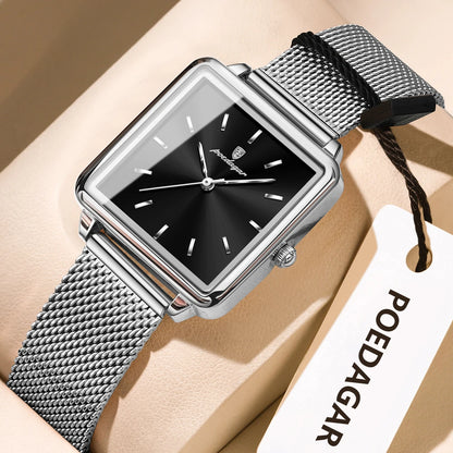 POEDAGAR Square Fashion Ladies Watch Waterproof Stainless Steel Mesh Watch For Woman Elegant Women's Quartz Watches Female Reloj