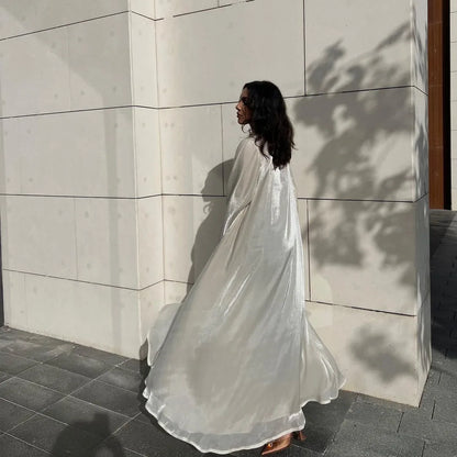 Eid Silky Abayas for Women Muslim Jalabiya Ramadan Robe Dress Button Sleeve Ramadan Caftan Party Dresses Vestido Largo Cardigan