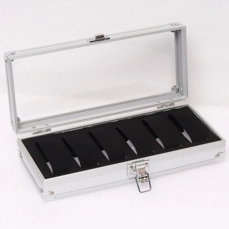 Useful Aluminium Watches Box 12 Grid Slots Jewelry Watches Display Storage Box Square Case Suede Inside Rectangle Watch Holder