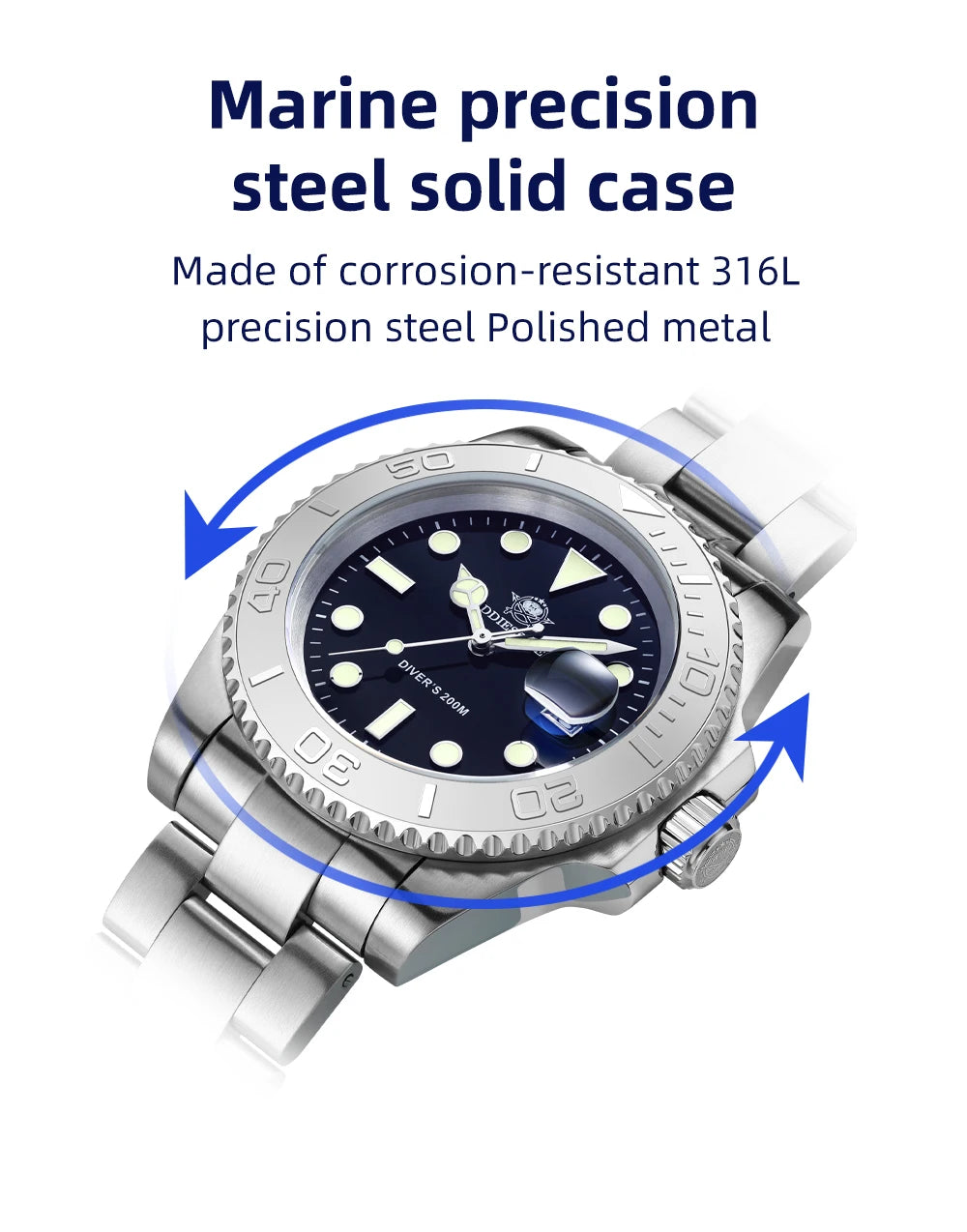 ADDIESDIVE New Luxury Men's Watch Stainless Steel BGW9 Super Luminous Quartz Men's Watch Diver 200m Men Analog Watches MY-H3C
