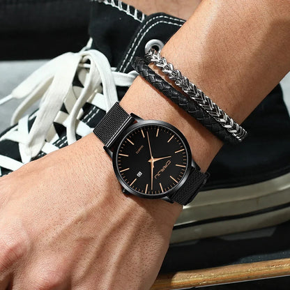 Watch for Men, Stainless Steel 40mm with Mesh Strap Mens Watches,Classic Ultra Slim 7mm Men's Wrist Watches Automatic Minimalist