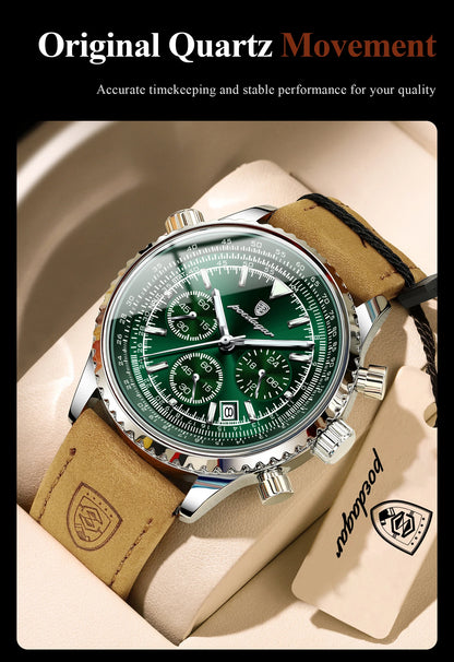 POEDAGAR Business Men Wristwatch Waterproof Luminous Date Chronograph Sport Man Clock Leather Quartz Fashion Men's Watches Reloj