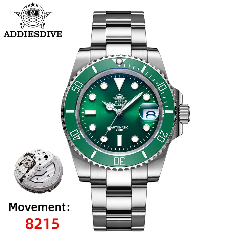 ADDIESDIVE AD2503 Luxury Men Automatic Watch 8215 Movement Sapphire Glass Diving Watches 200M Waterproof Mechanical reloj hombre