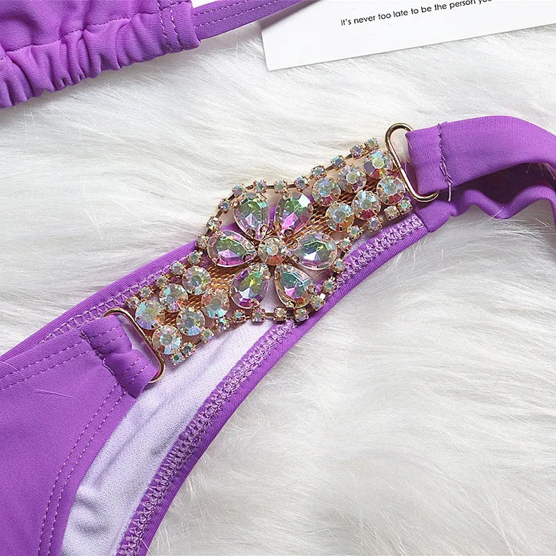 2026 Shiny Rhinestone Diamond Bikini Women Swimsuit Female Swimwear Two Pieces Bikini Set Halter Metal Chains Bathing Suit Swim