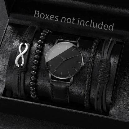 4/5PCS Fashion Leather Strap Men Business Watches Casual Mens Quartz Watch Vintage Bracelets Set Reloj Hombre（Without Box）