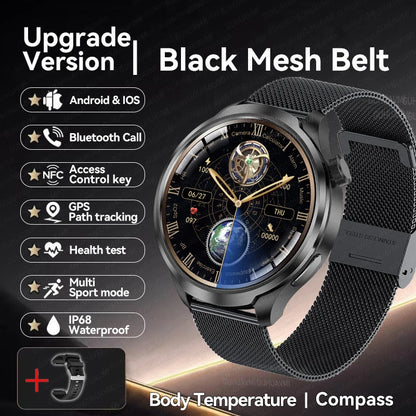 New 1.85"AMOLED NFC GPS Smart Watches For man IP68 Waterproof Blood Pressure Body Temperature Sport Fitness tracker Smart Watch