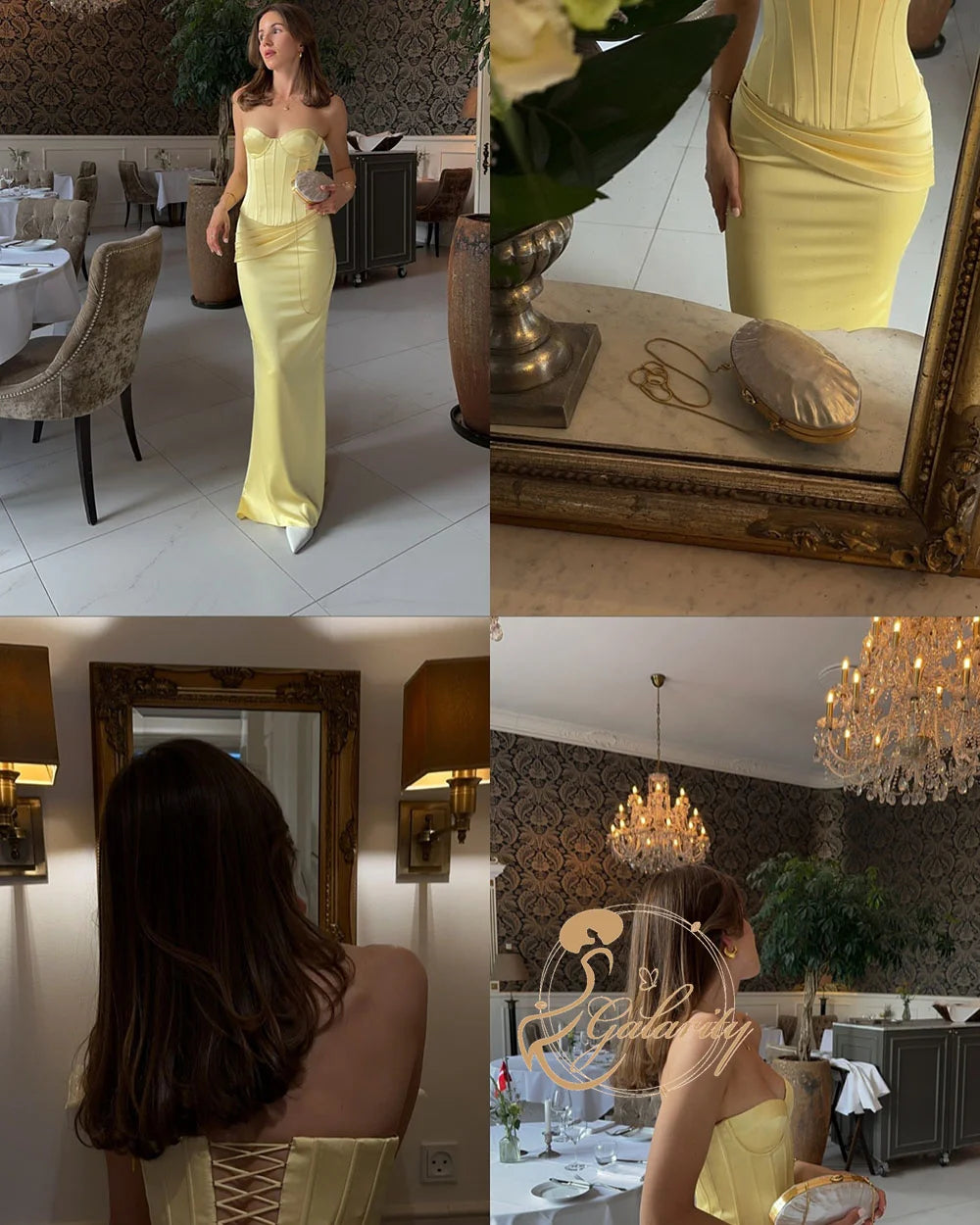 Galarity Yellow Satin Corset Prom Dresses 2026 Strapless Bodycon Women's Party Gown Mermaid Evening Dresses Gala Gown Customized