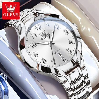 OLEVS 3650 Couple Watches For Men Women Number Scale Waterproof Quartz Dress Wristwatch Luminous Luxury Calendar Business Watch